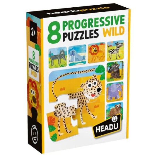 Headu 8 i 1 Progressiv Puslespill 2+Ã¥r Ville Dyr