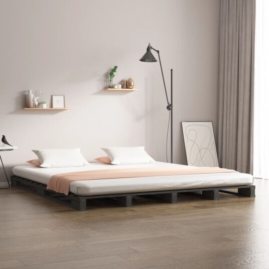 vidaXL Sengeramme grå 120x190 cm heltre furu 4FT Small Double