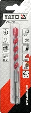 Wiertło Yato `Wiertło Uniwersalne 10,0X120 Mm.Uchwyt 1/4" Hex (Beton,Ceramika,Stal,Alum.,Pcv,Drawno)