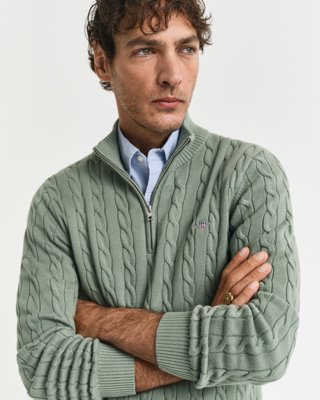 Gant Kabelstrikket genser med half-zip KALAMATA GREEN L