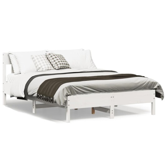 vidaXL Sengeramme med hodegavl hvit 135x190 cm heltre furu 8721012428409