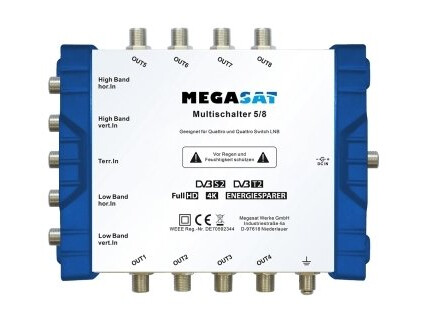 Megasat 0600150, 5 Innganger, 8 Utganger, 950 - 2250 Mhz, 47 - 862 Mhz, 30 Db, Ce