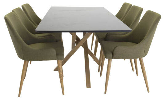 Venture Design Piazza & Plaza spisegruppe Svart/grønn 6 st stoler & bord 180 x 90 cm
