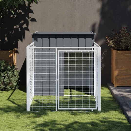Vidaxl Hundehus Med Gård Antrasitt 110X201X110 cm Galvanisert Stål