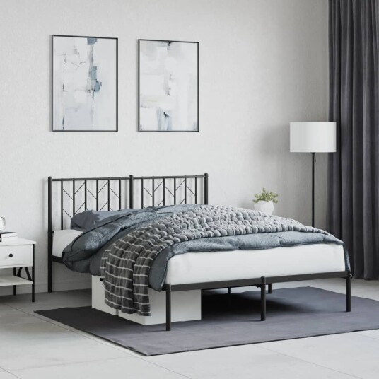 vidaXL Sengeramme i metall med hodegavl svart 140x190 cm 8721012249707