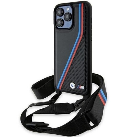 BMW M Edition Mobildeksel for iPhone 15 Pro Max 6.7" med Karbon og Tricolor Linjer