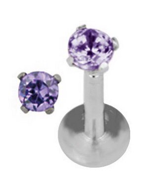 Round Diamond Labret Piercing med Lilla Sten Strl 1.2 x 10 mm