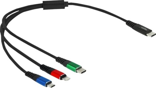 Delock 3 In 1 Kun Lade-Kabel Usb-C Hann Til Micro-Usb Type B Lightning Usb-C Hann 30 Cm Svart