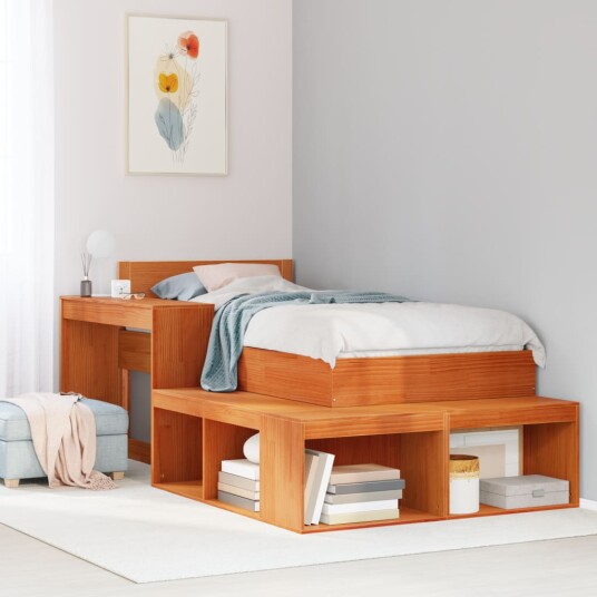 Nattbord med skrivebord voksbrun 232x122x75 cm heltre furu