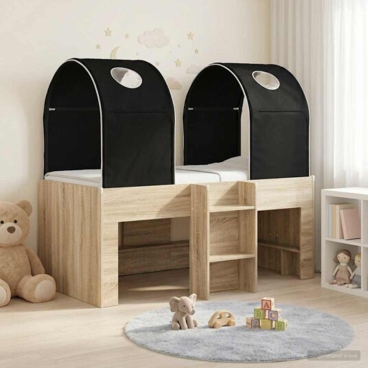 Seng med Tunnel 4 pcs Sonoma og Svart Konstruert tre