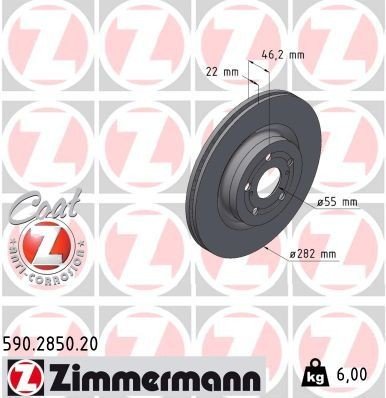 Bremseskive ZIMMERMANN 590.2850.20 Bremseskive ZIMMERMANN 590.2850.20