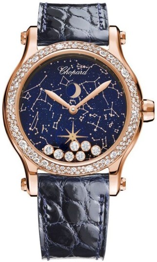 Chopard Dameklokke 274894 5001 Happy Moon Blå/Lær Ø36 mm
