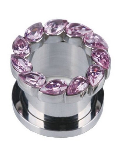 Drip Drop Pink Sølvfarget Piercing Tunnel Strl 8 mm