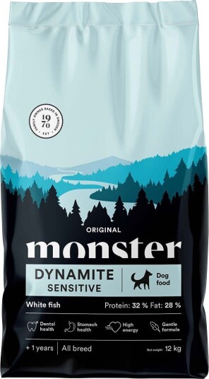 Monster Pet Food Adult Original Dog Dynamite Sensitive White Tørrfôr til Hund Fish