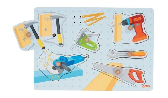 Goki Wooden Shape Puzzle Tools with Sound 6 pcs. Tre