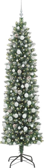  Kunstig Slankt Jule Tre med 300 LED Grønn og hvit 210 cm