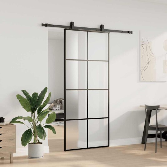 vidaXL Skyvedør med monteringssett svart 90x205 cm ESG-glass