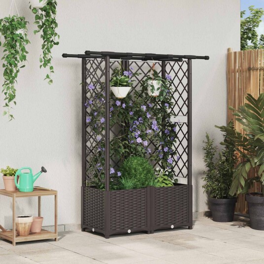 vidaXL Hevet Bed med Trellis og Tak Brun 124 x 40 x 136 cm PP