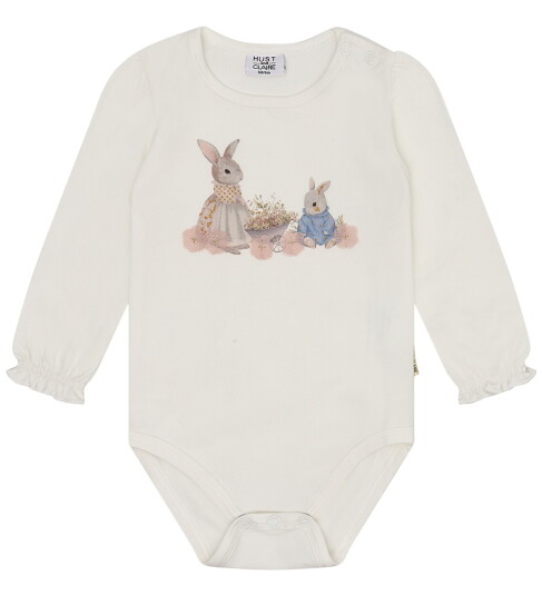 Hust and Claire Body I/e   HcBritt   Sugar m. Mus   Hust and Claire   1½ år (86)   Langermet Body   Hvit