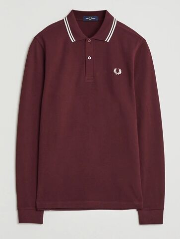 Fred Perry Twin Tipped Long Sleeve Polo Shirt Oxblood