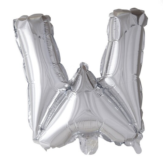 Bokstaven W   Sølvfarget JUMBO Folieballong 102 cm