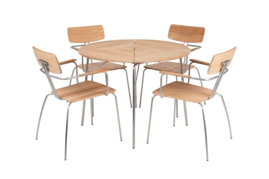 Brafab Kozani spisegruppe Teak/rustfritt stål 4 lenestoler & bord 100 cm