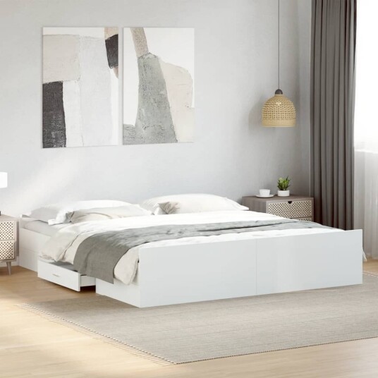 Sengeramme med skuffer hvit 180x200 cm konstruert tre 8721102619250