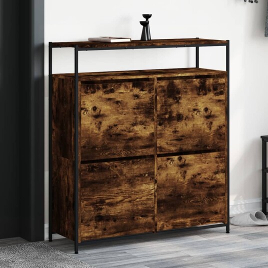 Skoskap med 4 vippeskuffer røkt eik 100x34x112 cm 8721012386099 Skoskap med 4 vippeskuffer røkt eik 100x34x112 cm 8721012386099