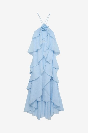 Vero Moda Maxikjole vmDelilah SL Halter Ruffle EX Blå