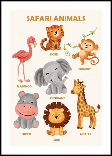 Safari Animals Plakat Plakat / 21x30cm Safari Animals Plakat Plakat / 21x30cm