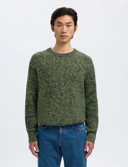Selected Slhtilum Ls Knit Relaxed Crew Neck - Khaki green - S