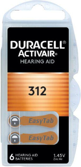 Duracell Zink Air 312 Høreapparatbatteri 1,45V - 6 stk. Pakke