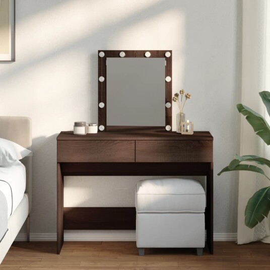 Sminkebord med LED brun eik 100x40x130 cm 8721102816208