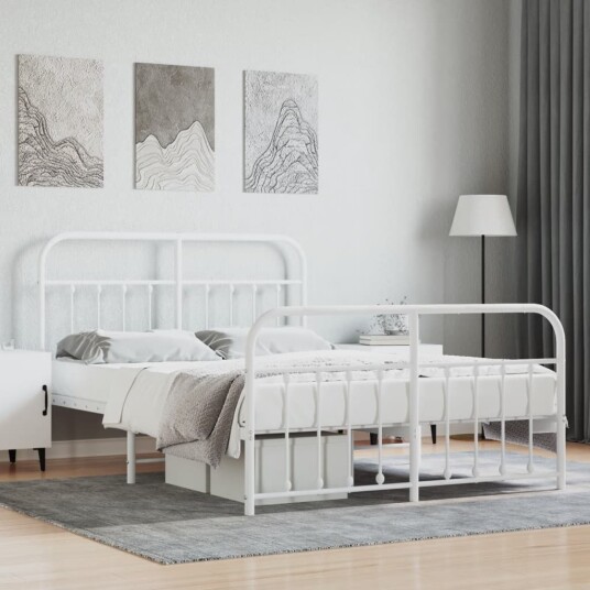 vidaXL Sengeramme i metall med hode- og fotgavl hvit 140x190 cm 8720845881887 vidaXL Sengeramme i metall med hode- og fotgavl hvit 140x190 cm 8720845881887