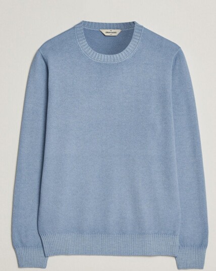 Gran Sasso Wool/Cashmere Washed Crew Neck Blue Melange Gran Sasso Wool/Cashmere Washed Crew Neck Blue Melange