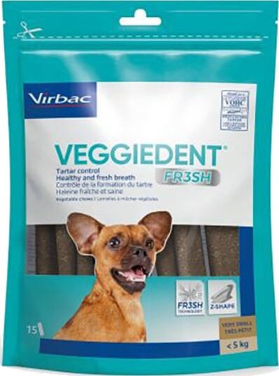Virbac VEGGIEDENT Fresh XS Tannpleiesnacks for Ekstra Små Hunder 30x9g opptil 5kg