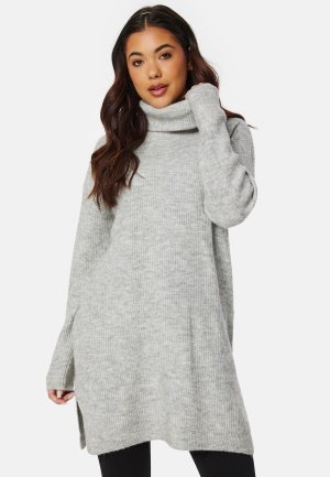 VILA Cilia Rollneck L/S Knit Tunic Light Grey Melange S