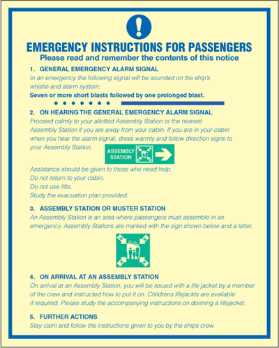 Jo Safety Emergency instructions for passengers Photoluminescent Rigid PR PN 250 x 200 mm IMO 106301PRPN