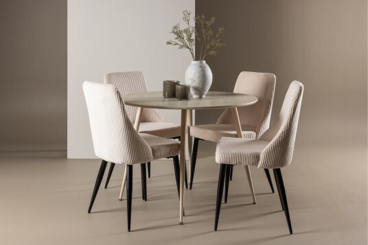 Plaza Spisegruppe 100 cm Rund med 4 Leone stoler   Whitewash/Beige
