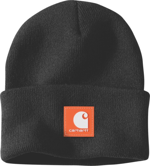 Carhartt Rubber Patch Watch Cap Beanie Black/Worksite Orange One Size