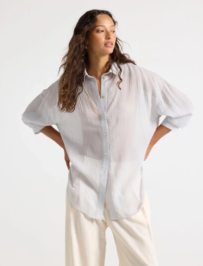 Lindex Sheer Blouse   Grey   XS