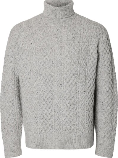 Selected Slmland Ls Knit Cable Roll Neck LIGHT GREY MELANGE XXL