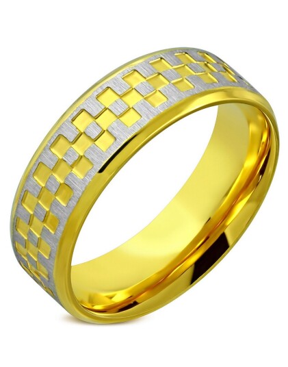 Silver and Gold Checker Ring i Kirurgisk Stål Strl 60 x 19,10 mm