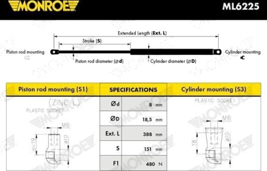 MONROE ML6225 Baklukedemper