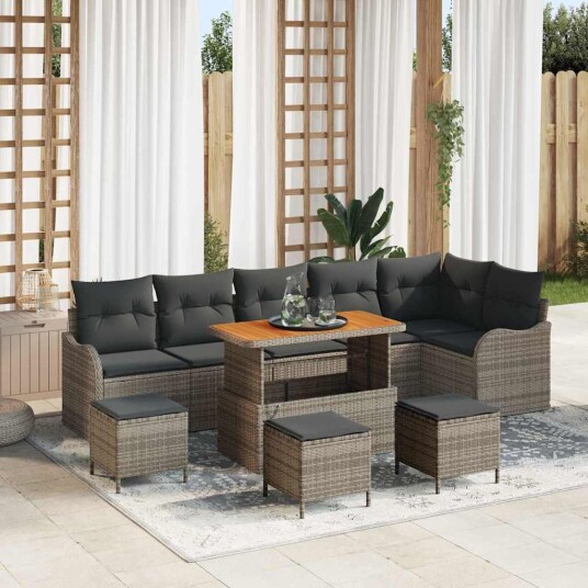 vidaXL Hagesofa Set 10 stk. 9-Antall seter Grå