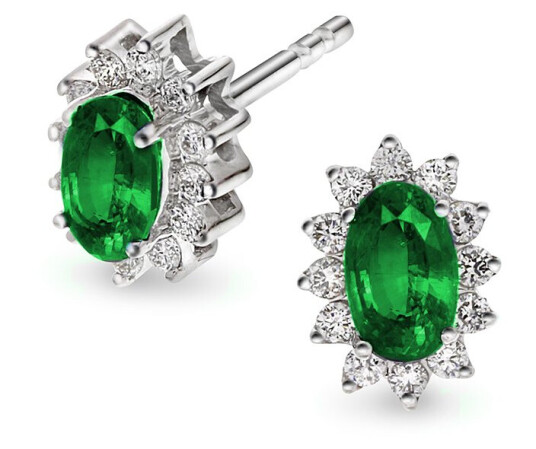 Gold Collection oredobber i 585 hvitt gull med diamant 0 28 ct og smaragd