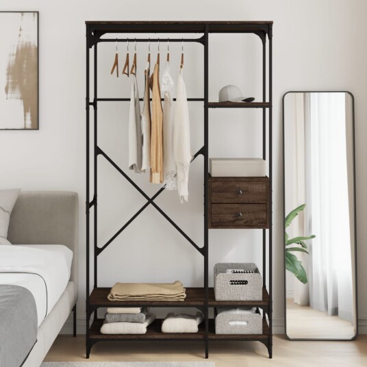 Garderobe med skuffer brun eik 100x40x180 cm konstruert tre
