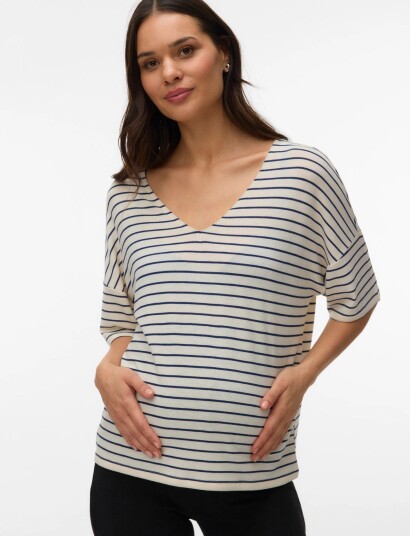 Vero Moda Maternity Vmmholli 2/4 V Neck Loose Top Jrs   CreaM