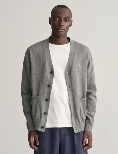 GANT Classic Cotton V Cardigan Grey L