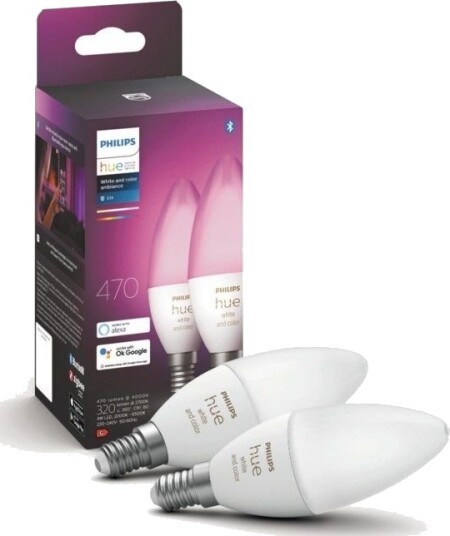 Philips Hue Color Ambiance Smart LED-pære E14 470 lm 2-pk.
